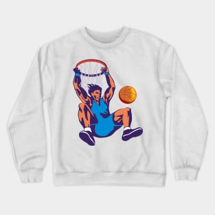 Basketball Player Dunking Hanging on Hoop Retro Crewneck Sweatshirt